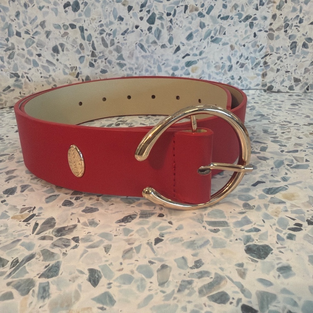 Anne Klein Red Wide Belt Gold Circle Buckle Statement S/M